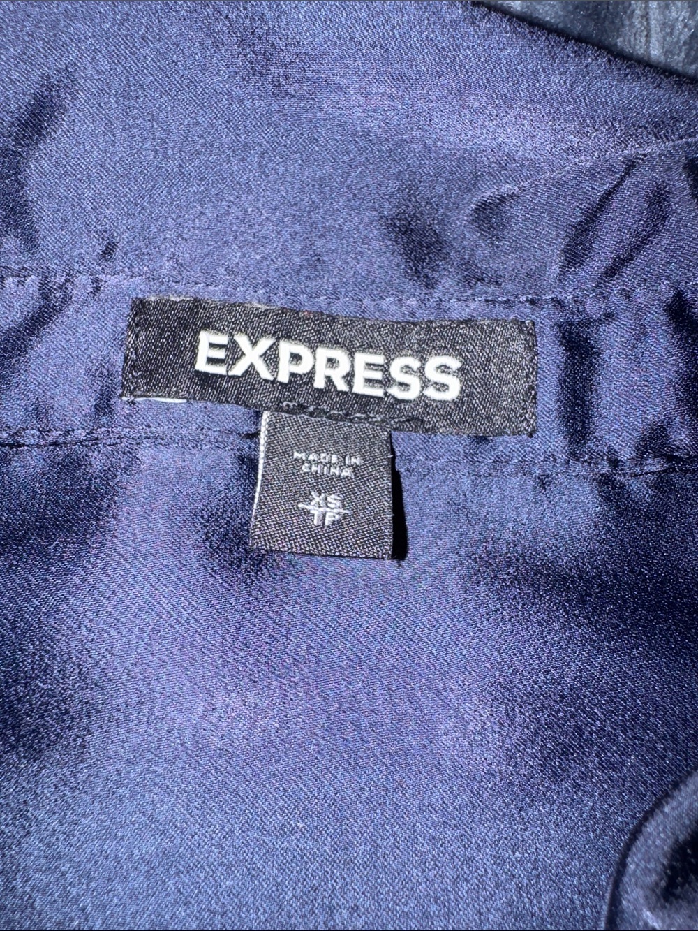 Express Navy Satin High-Low Button Front Dress - Picture 3 of 4
